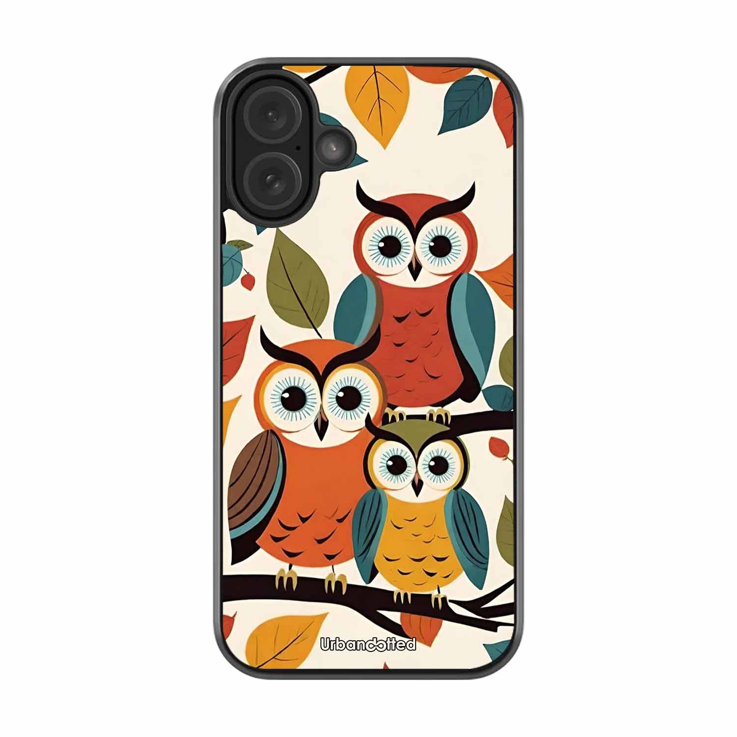 Retro Owl Family Glass Case For iPhone 16 Plus