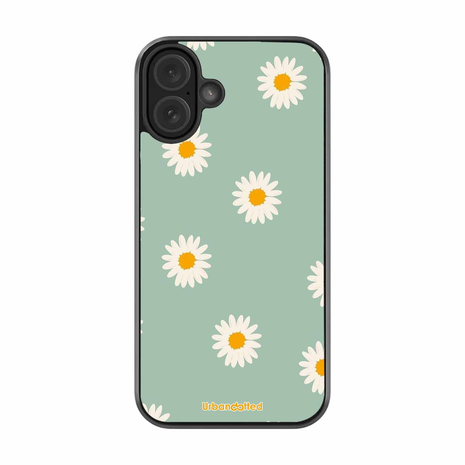 Scattered White Daisies Glass Case For iPhone 16 Plus