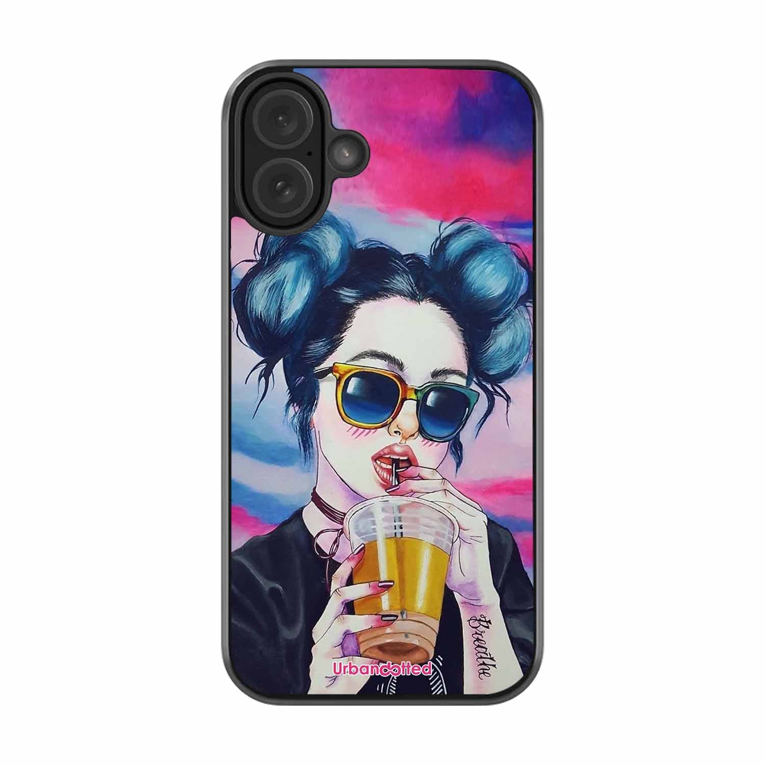 "Breathe" Tattoo Girl Glass Case For iPhone 16 Plus