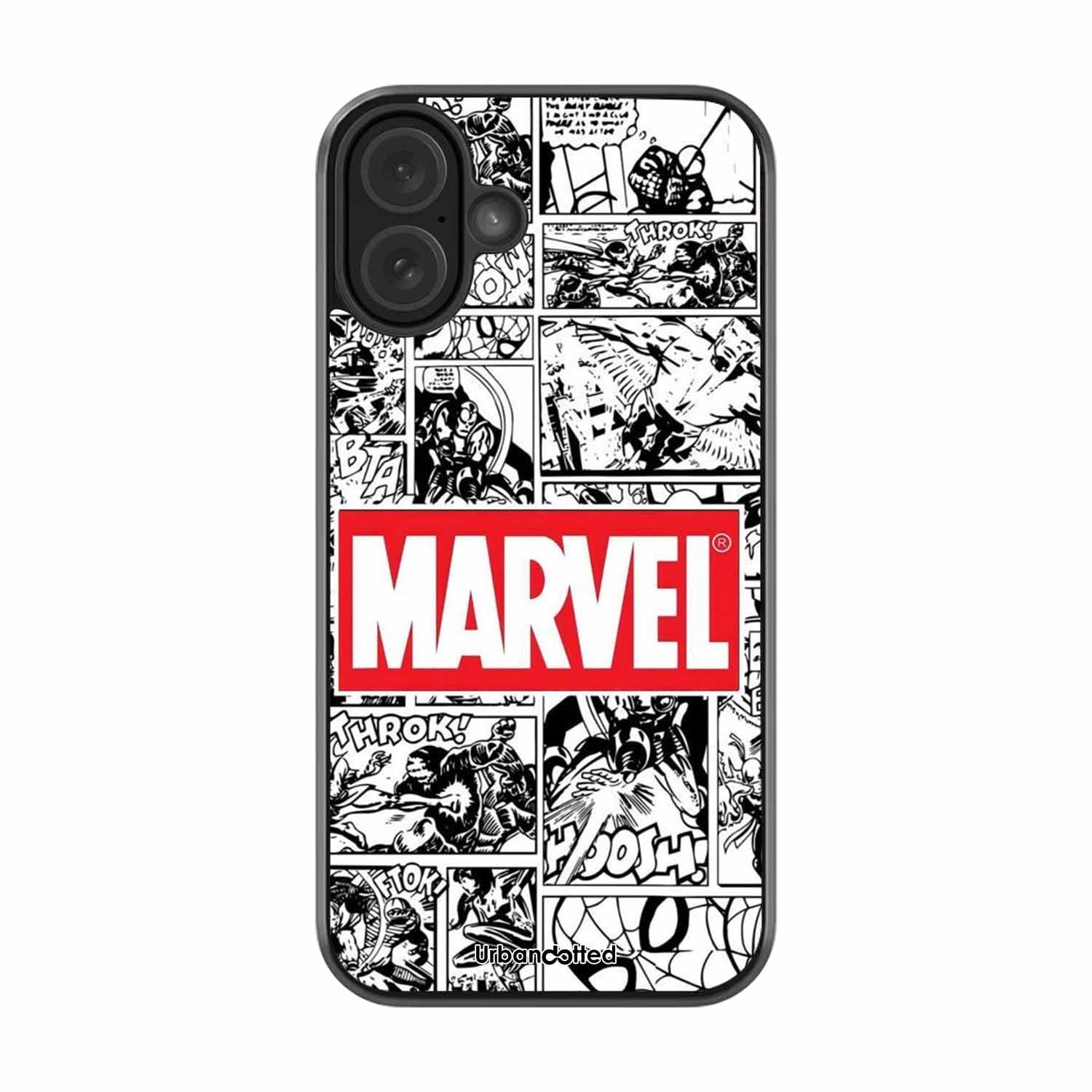 Black and White Comic Book Glass Case For iPhone 16 Plus
