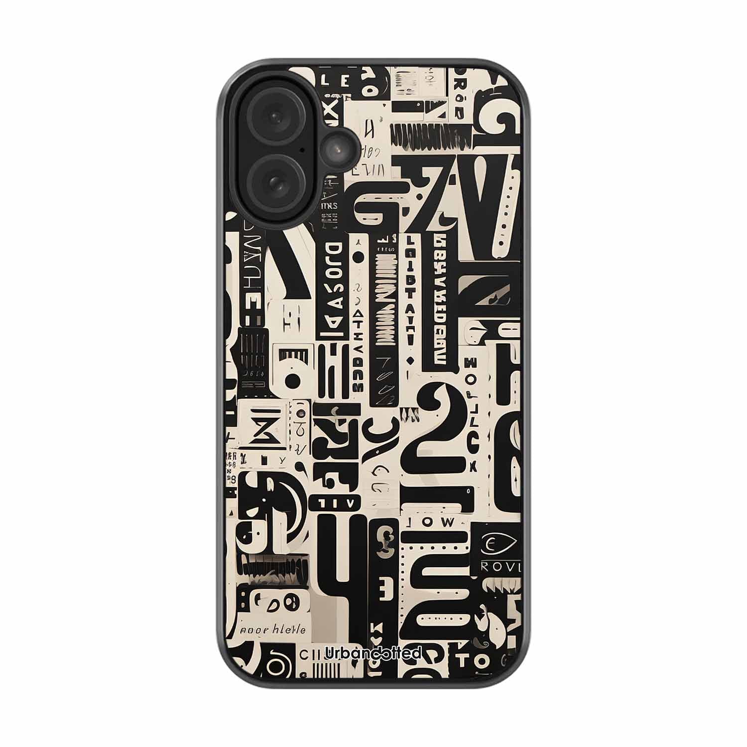 Abstract Typography Collage Glass Case For iPhone 16 Plus
