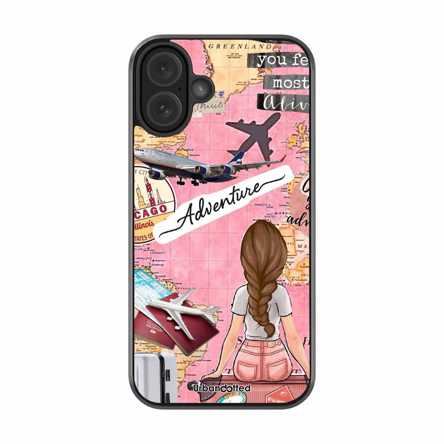 Travel Adventure Map Glass Case For iPhone 16 Plus