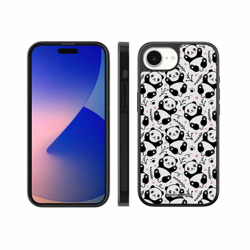 Cute Doodle Panda Glass Case For iPhone 17e