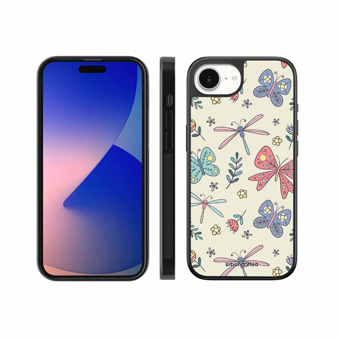 Butterfly and Dragonfly Garden Glass Case For iPhone 17e