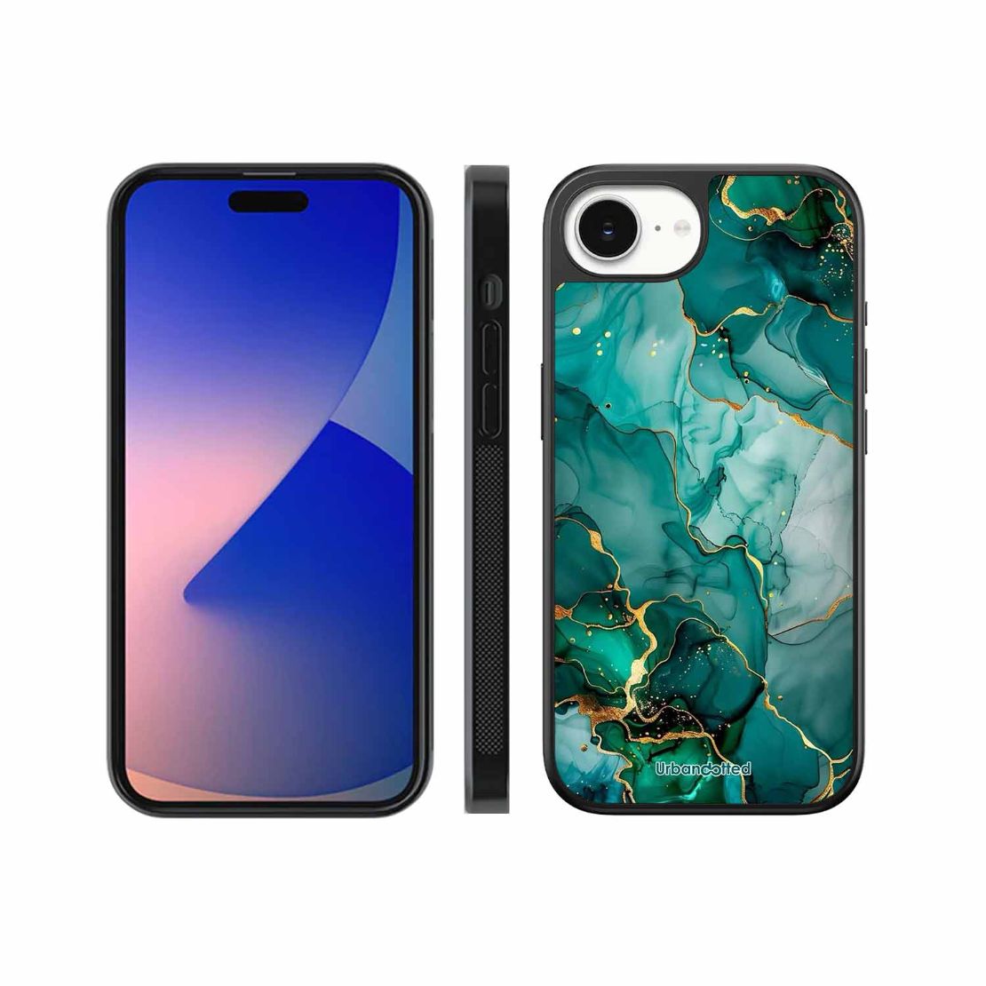 Emerald Green Gold Marble Glass Case For iPhone 17e