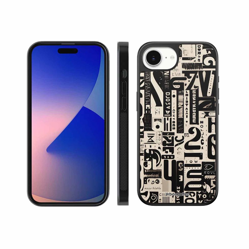 Abstract Typography Collage Glass Case For iPhone 17e