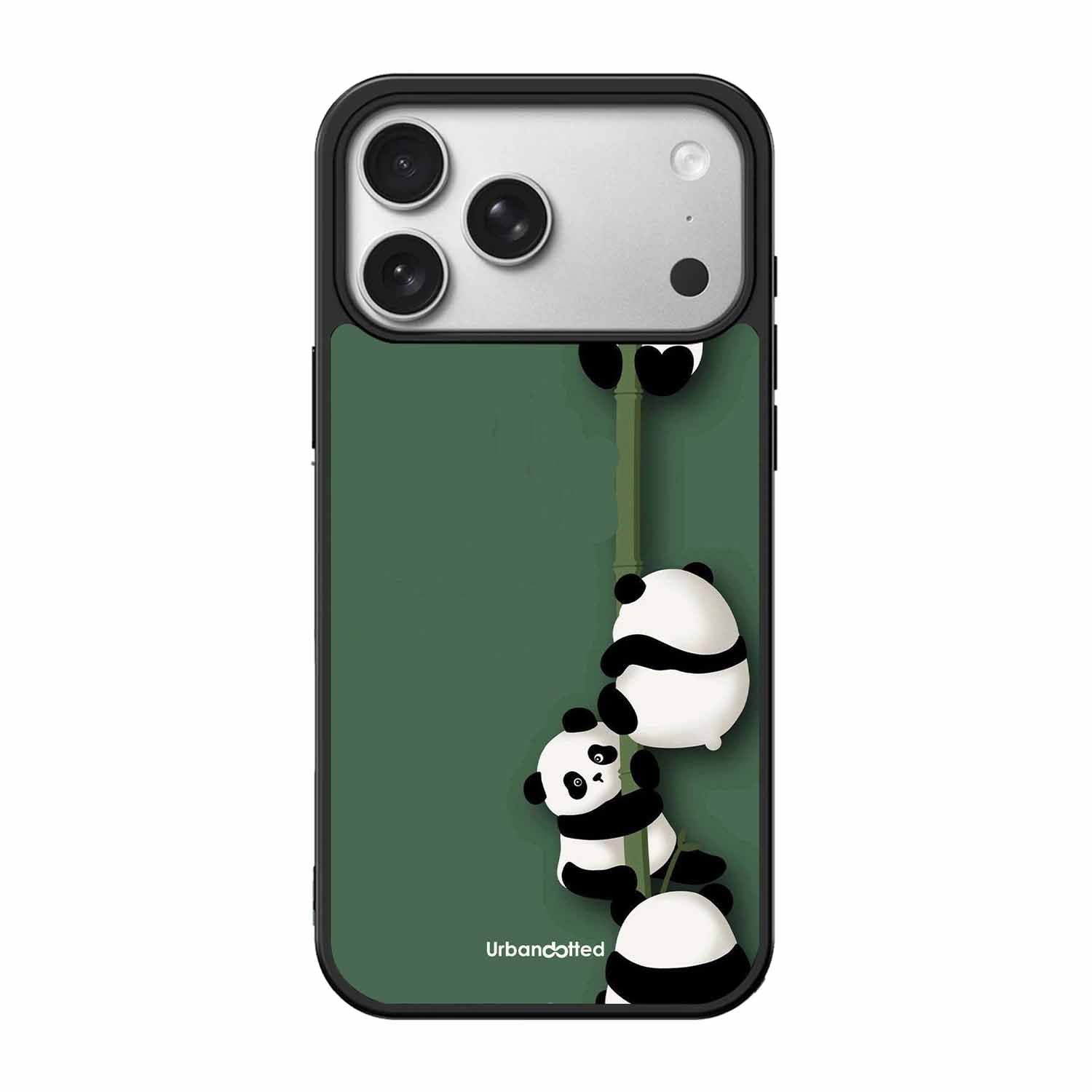Climbing Pandas Glass Case For iPhone 17 Pro