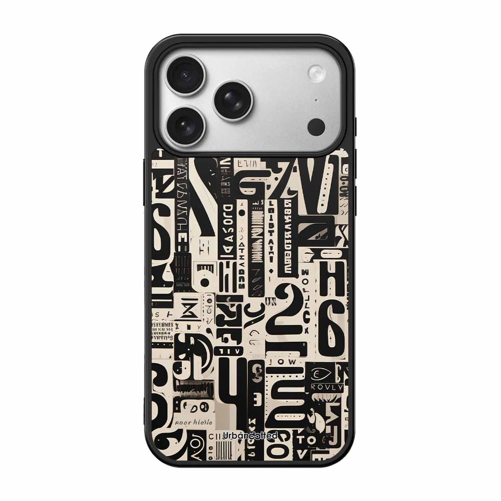 Abstract Typography Collage Glass Case For iPhone 17 Pro