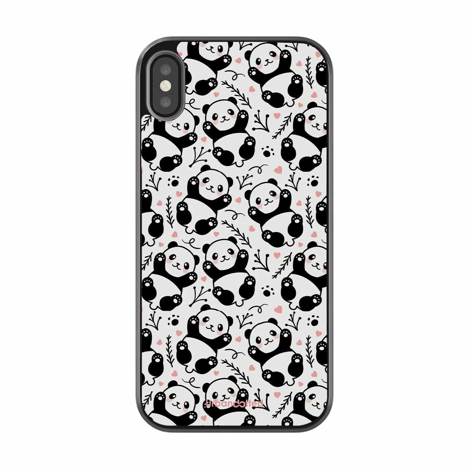 Cute Doodle Panda Glass Case For iPhone XS Max