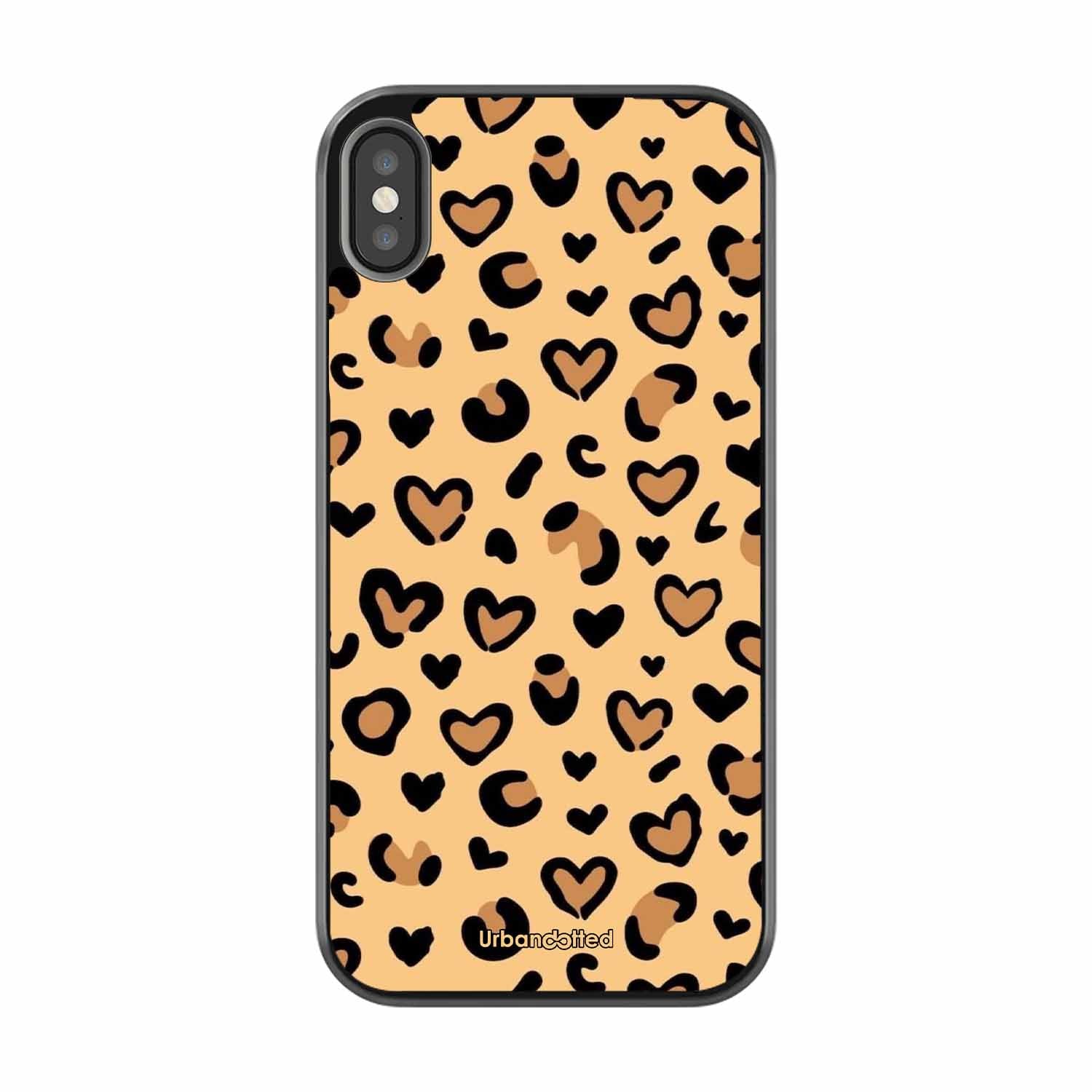 Native Animal Print Hearts Glass Case For iPhone XS Max
