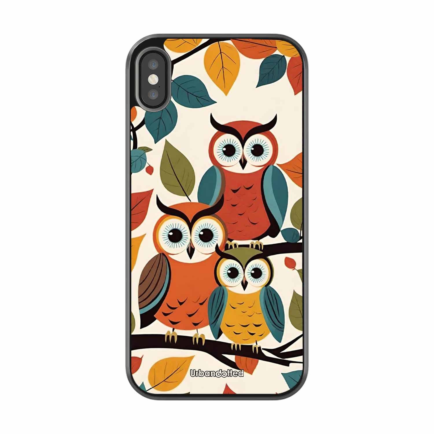 Retro Owl Family Glass Case For iPhone XS Max