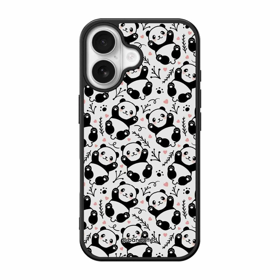 Cute Doodle Panda Glass Case For iPhone 17