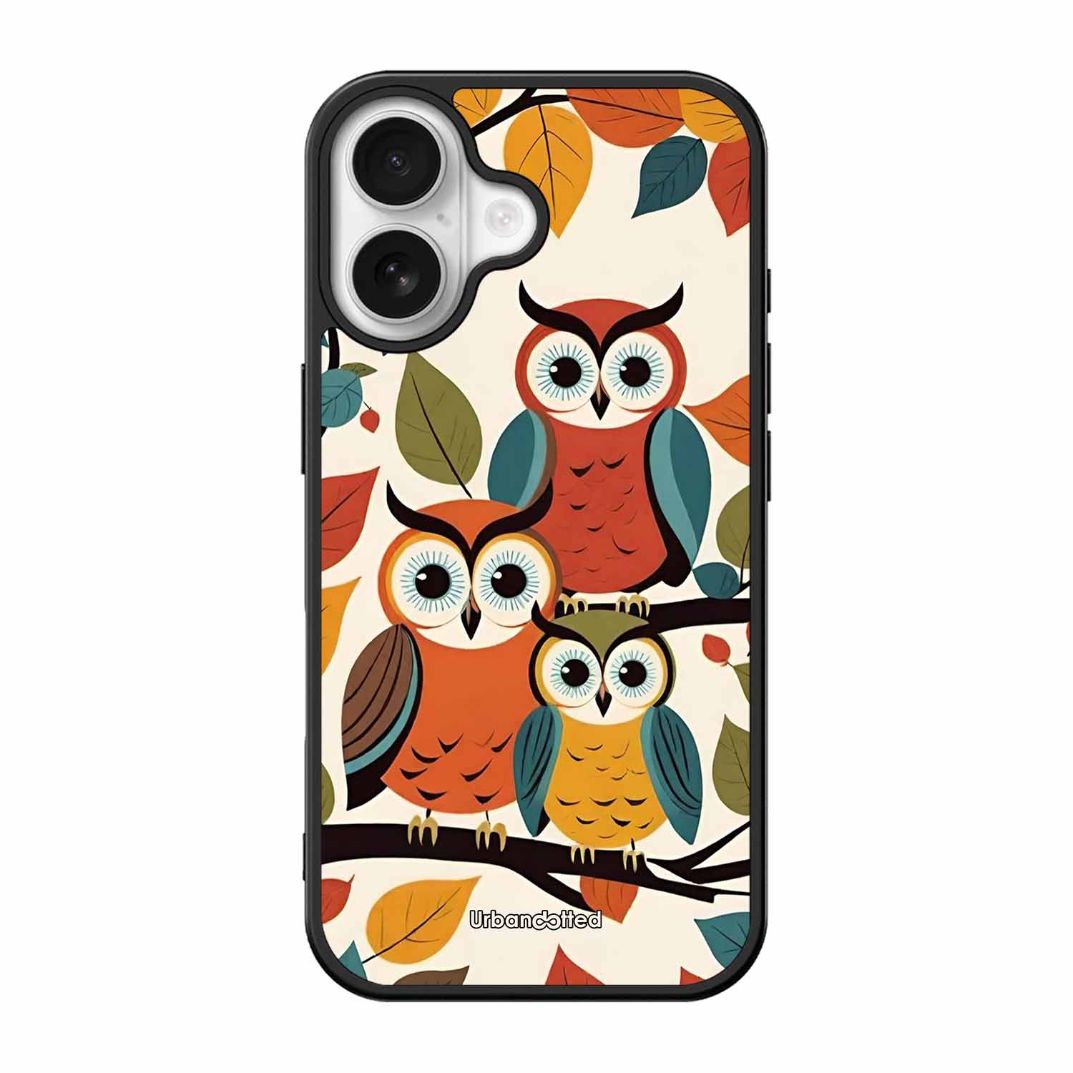 Retro Owl Family Glass Case For iPhone 17