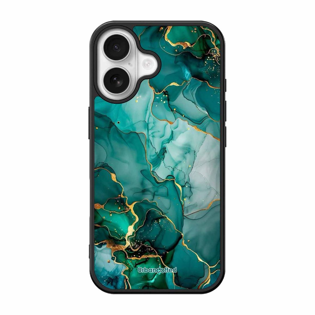 Emerald Green Gold Marble Glass Case For iPhone 17