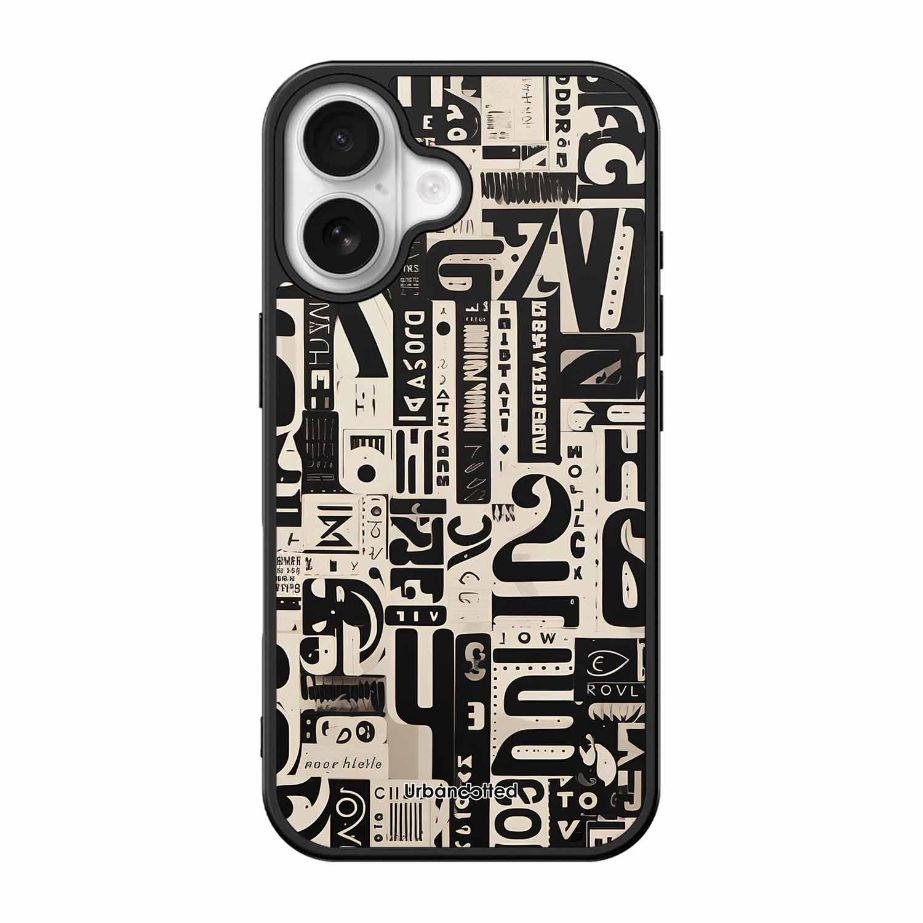 Abstract Typography Collage Glass Case For iPhone 17
