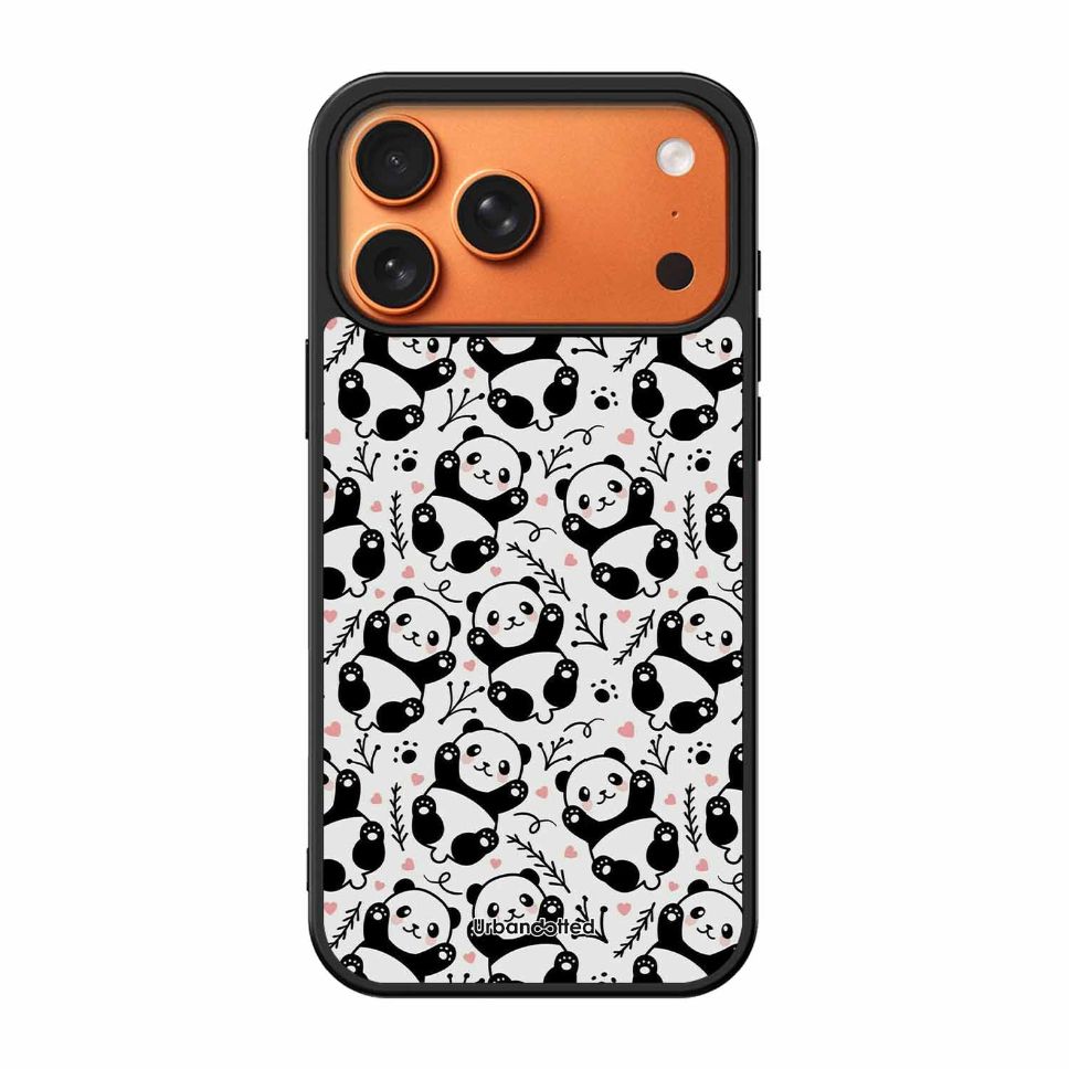 Cute Doodle Panda Glass Case For iPhone 17 Pro Max