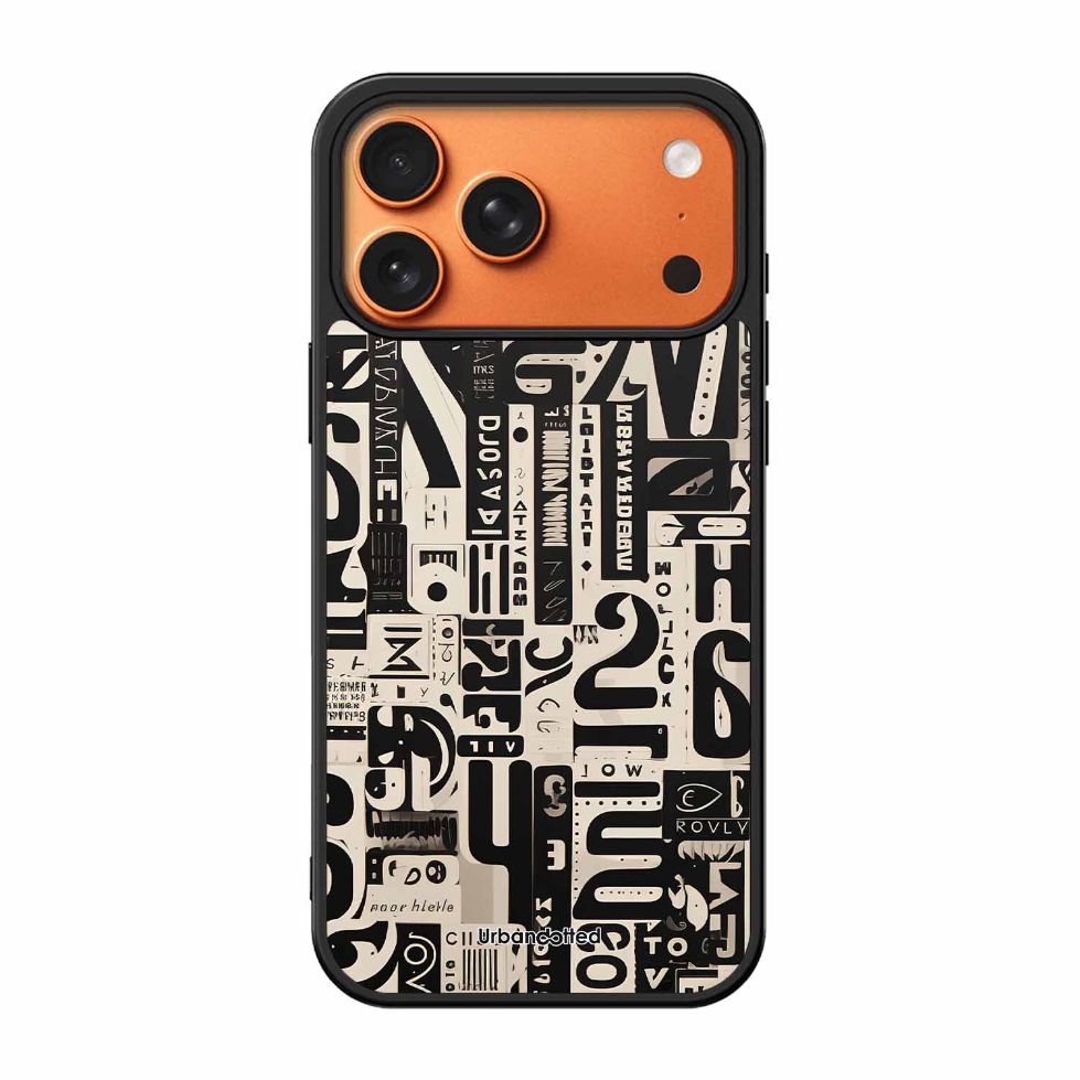 Abstract Typography Collage Glass Case For iPhone 17 Pro Max