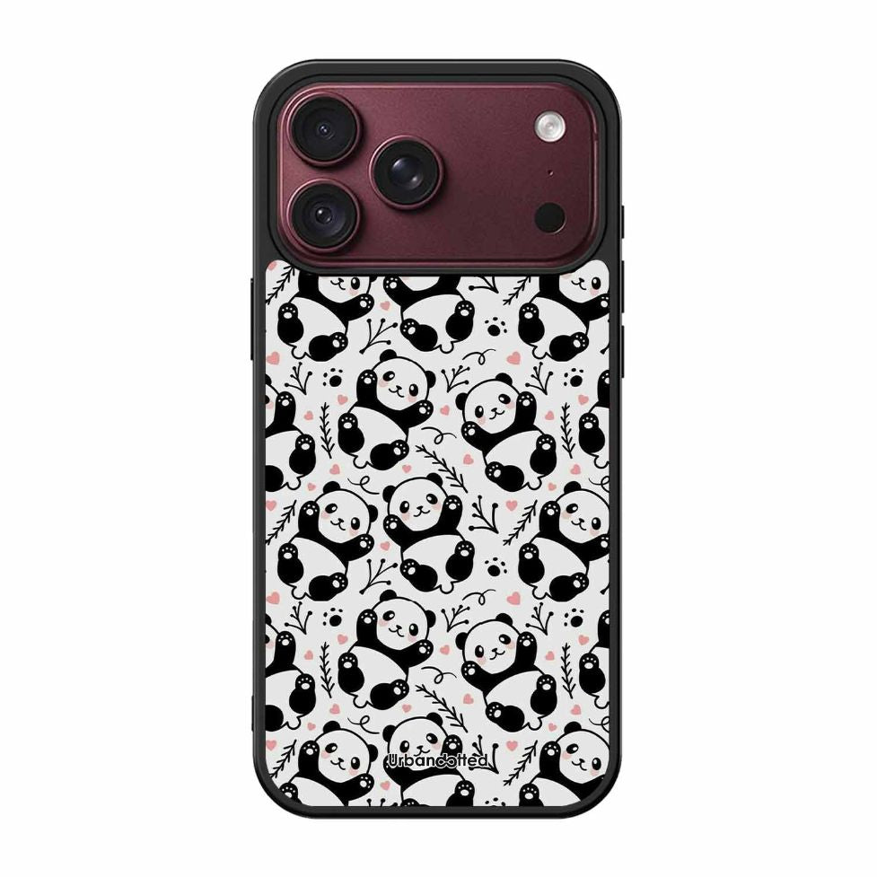 Cute Doodle Panda Glass Case For iPhone 18 Pro
