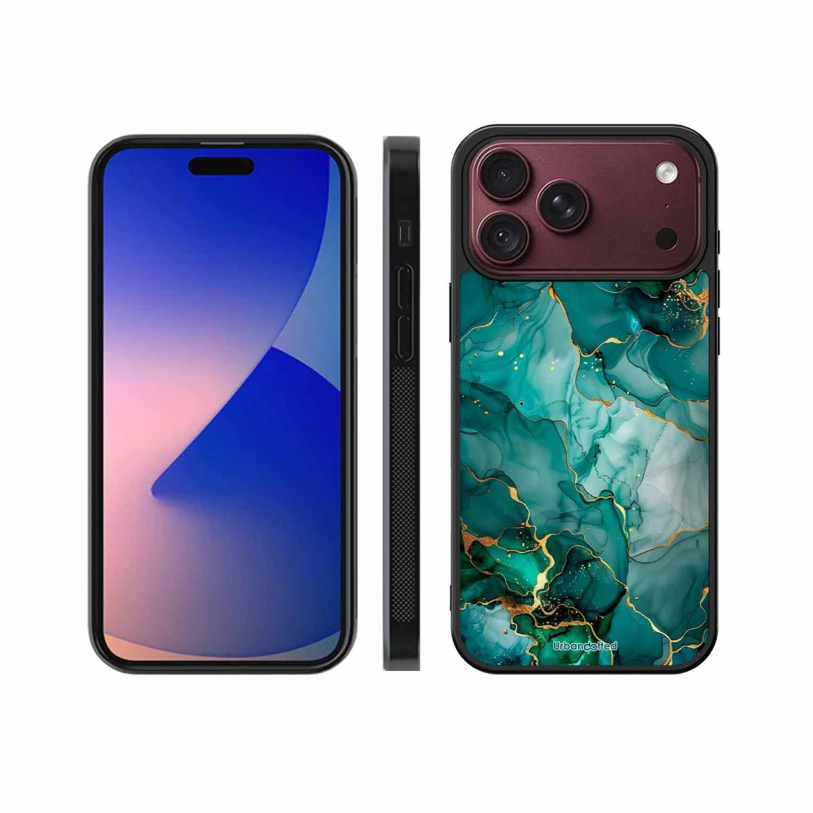 Emerald Green Gold Marble Glass Case For iPhone 18 Pro Max